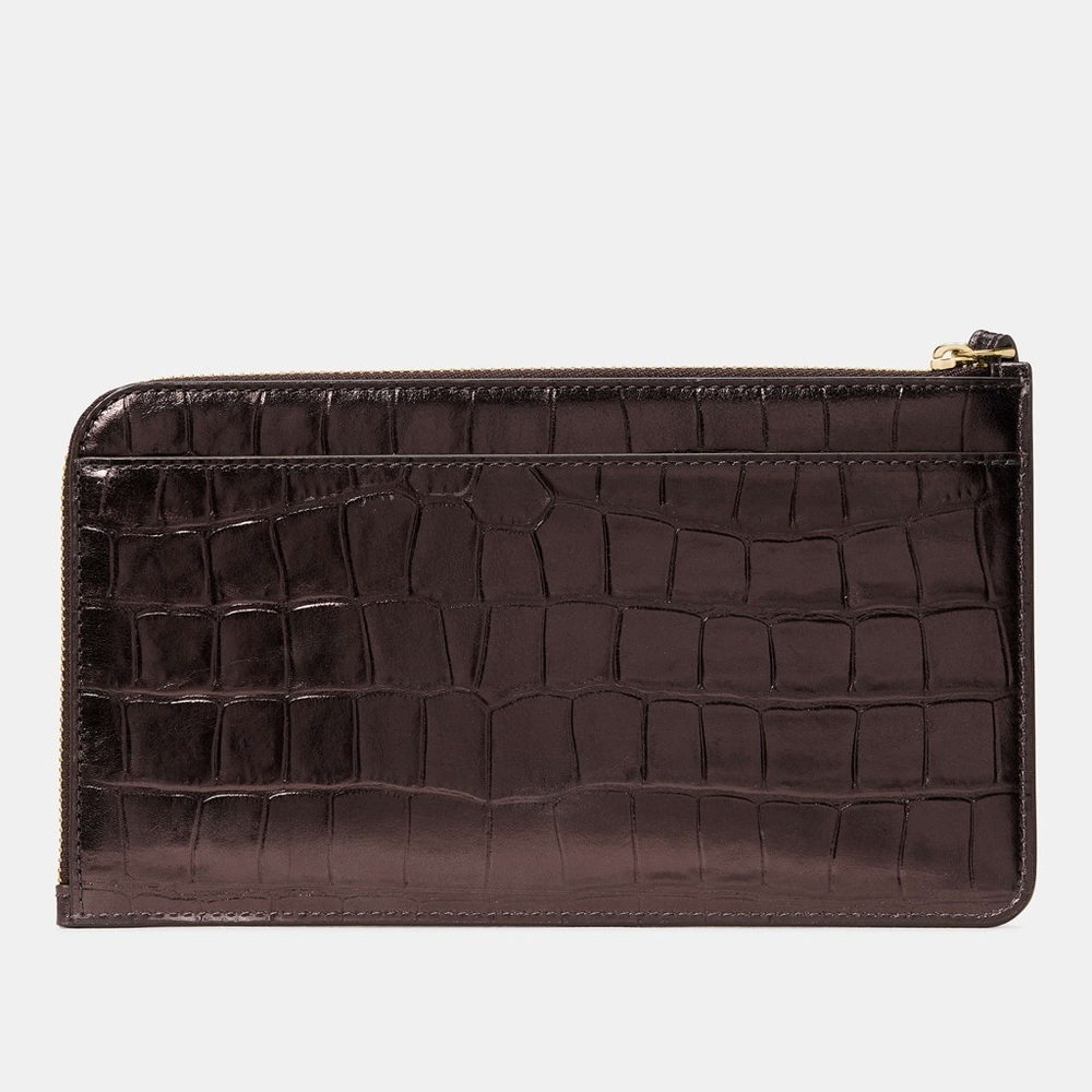 NWT Kate Spade Lucy Croc Embossed Medium L-Zip Wristlet, Hot Fudge - Picture 4 of 8